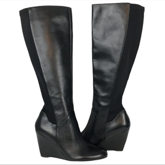 Nine West Shoes - Nine West Black Leather Obladeeo Wedge Tall boots size 7.5